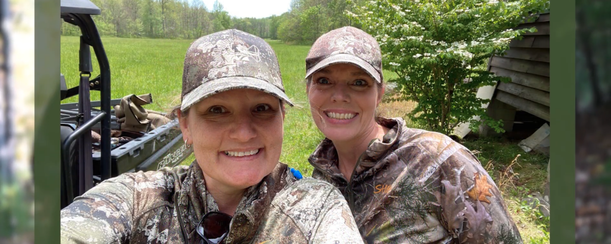 Christa Forrester and Karen Butler setting off on Forrester's first turkey hunt with big smiles on their faces.
